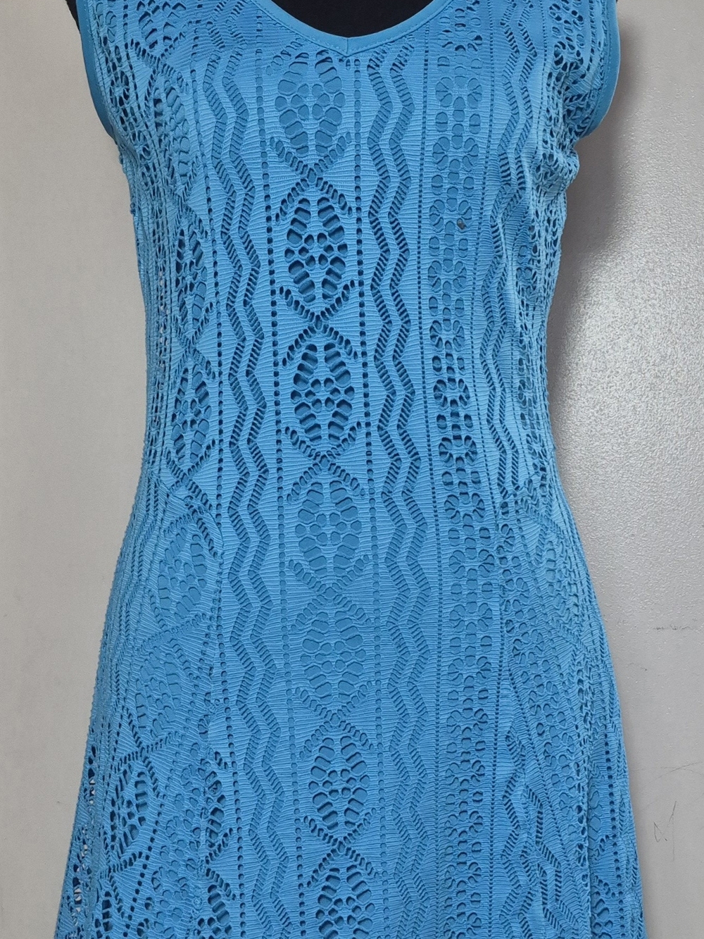 Papillon Blanc sleeveless pointelle crochet knit dress turquoise Swim Cover Up M